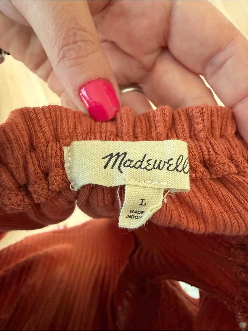 Madewell Knit Pointelle Peasant Top in Terracotta